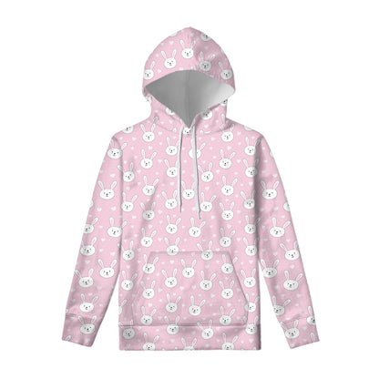 Pink Rabbit Pattern Print Pullover Hoodie