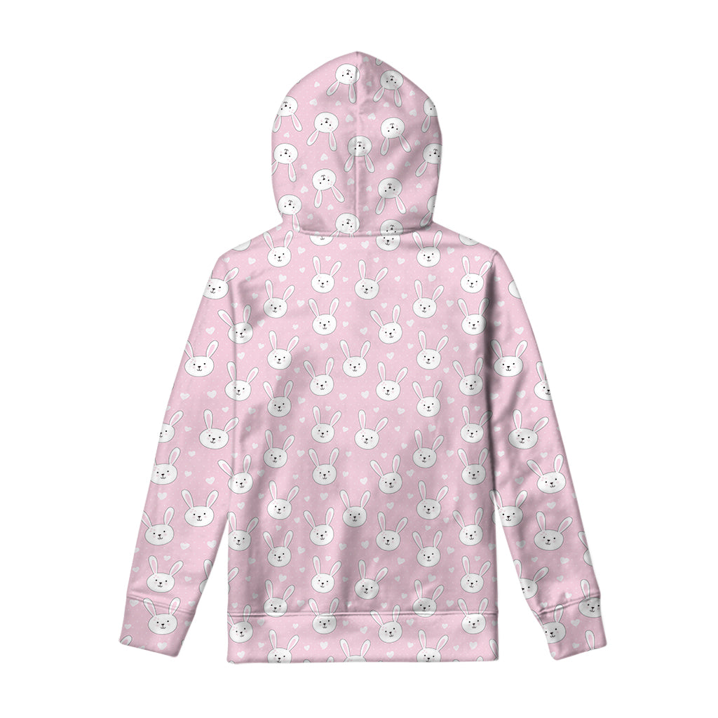 Pink Rabbit Pattern Print Pullover Hoodie