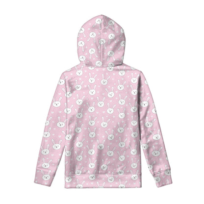 Pink Rabbit Pattern Print Pullover Hoodie