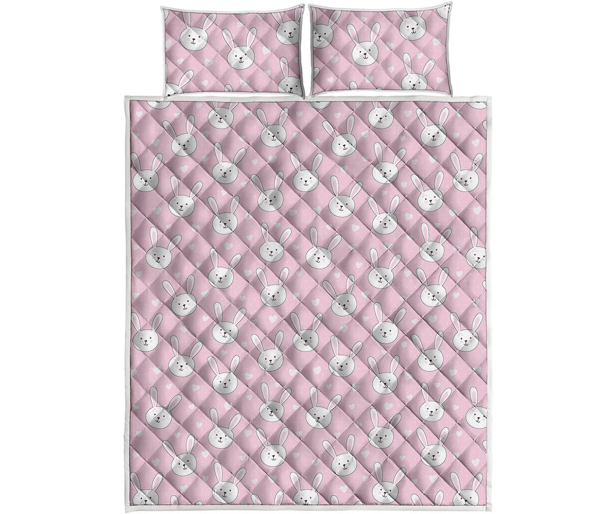 Pink Rabbit Pattern Print Quilt Bed Set