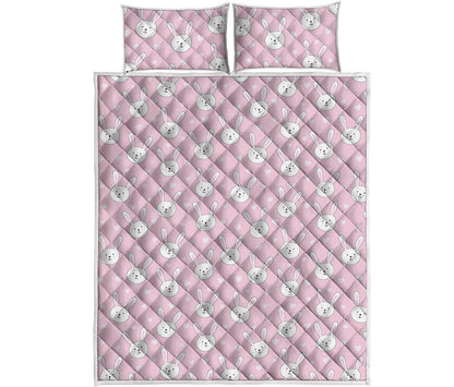 Pink Rabbit Pattern Print Quilt Bed Set
