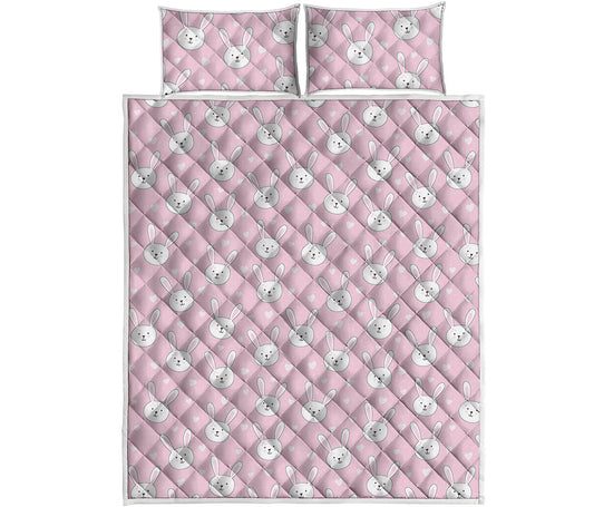 Pink Rabbit Pattern Print Quilt Bed Set
