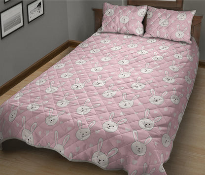 Pink Rabbit Pattern Print Quilt Bed Set