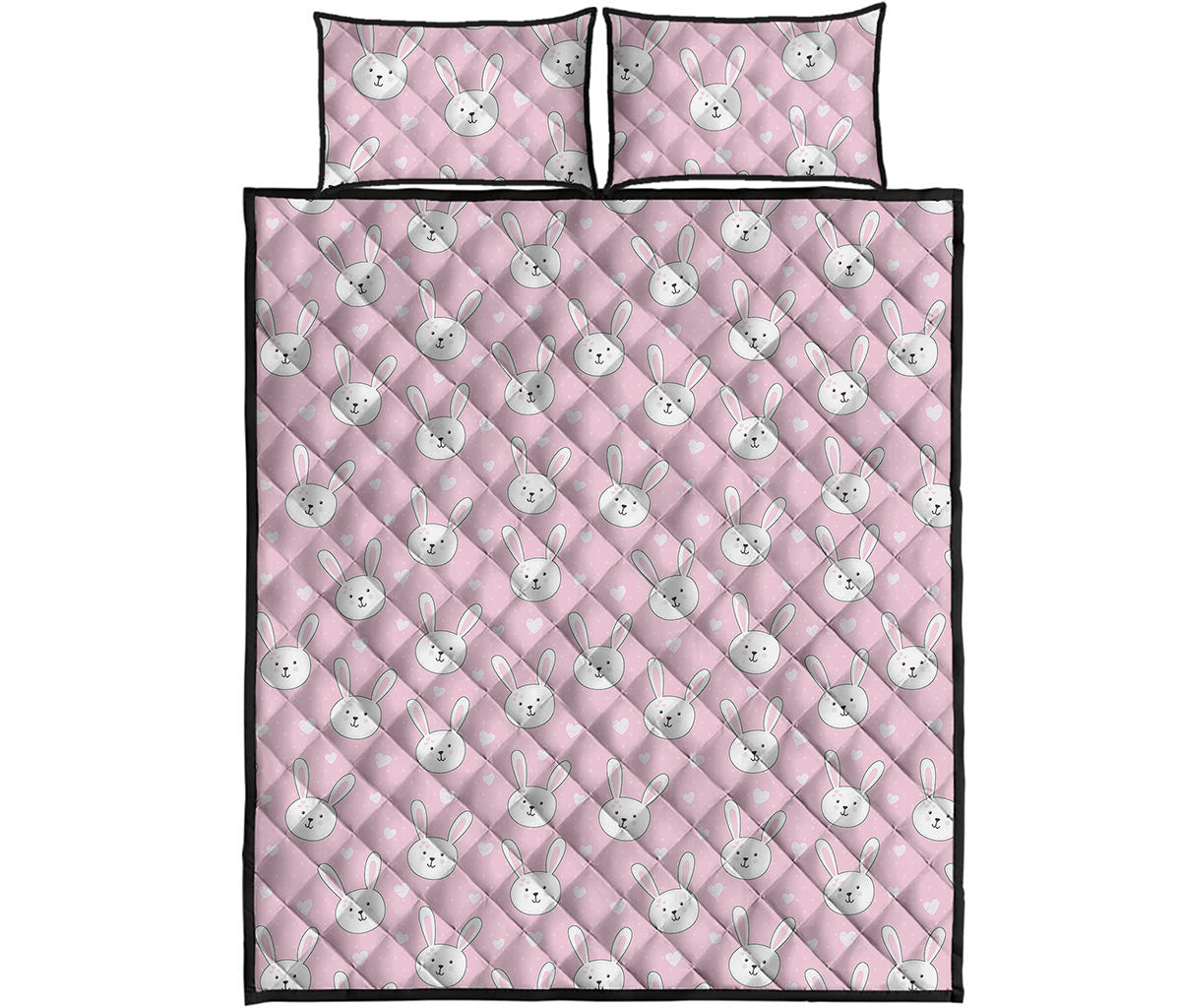 Pink Rabbit Pattern Print Quilt Bed Set