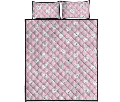 Pink Rabbit Pattern Print Quilt Bed Set