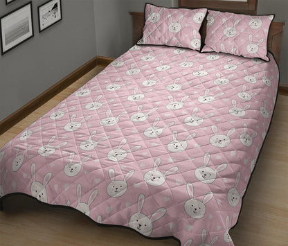 Pink Rabbit Pattern Print Quilt Bed Set