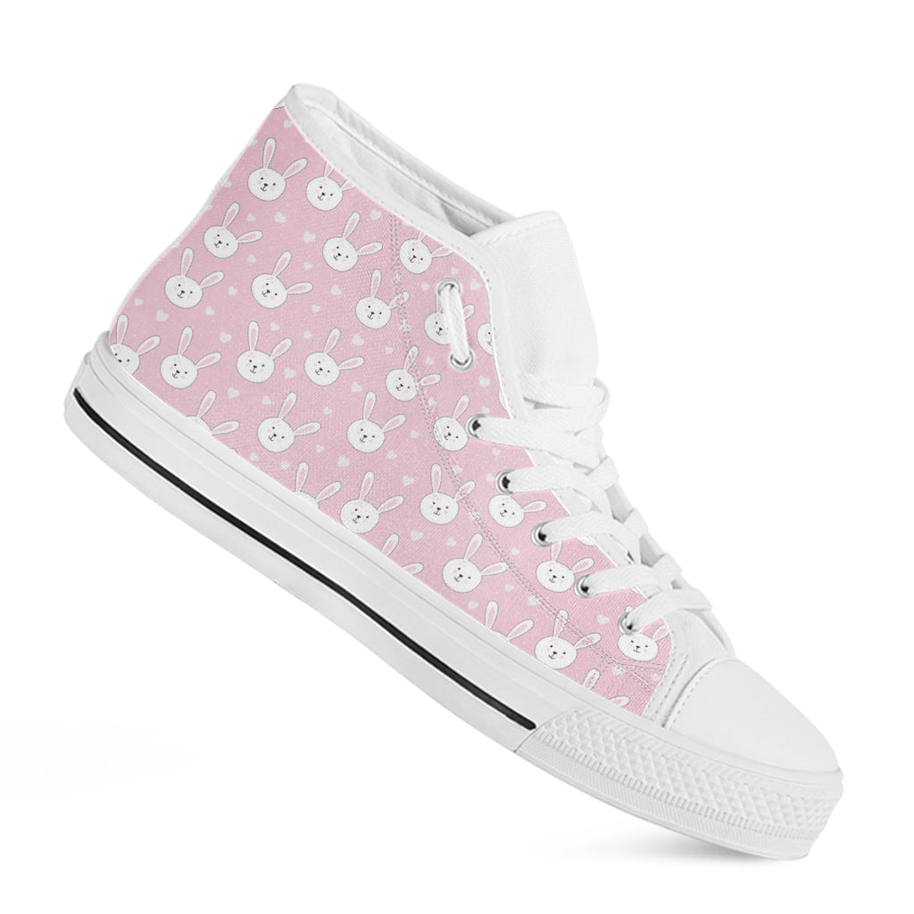 Pink Rabbit Pattern Print White High Top Shoes