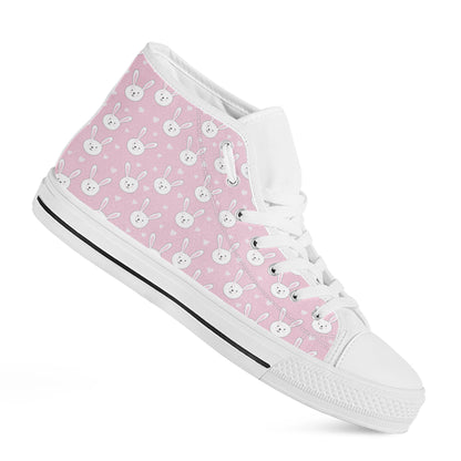 Pink Rabbit Pattern Print White High Top Shoes