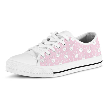 Pink Rabbit Pattern Print White Low Top Shoes