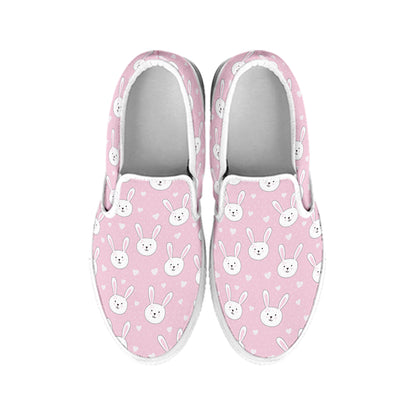 Pink Rabbit Pattern Print White Slip On Shoes