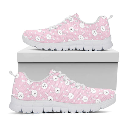 Pink Rabbit Pattern Print White Sneakers