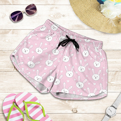 Pink Rabbit Pattern Print Women's Shorts