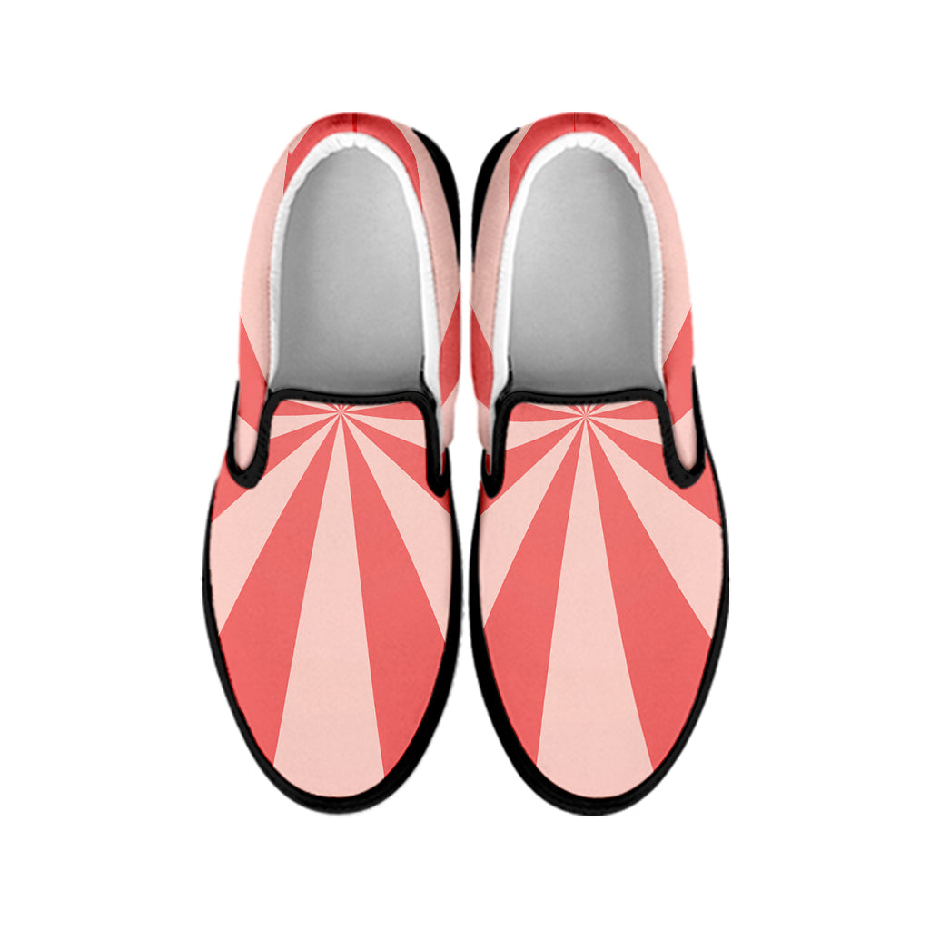 Pink Radial Rays Print Black Slip On Shoes