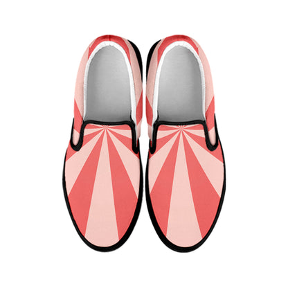 Pink Radial Rays Print Black Slip On Shoes