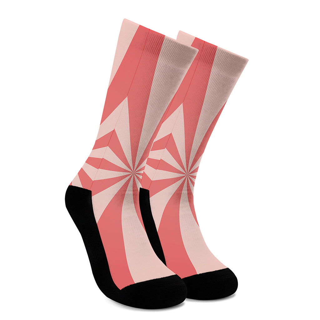 Pink Radial Rays Print Crew Socks