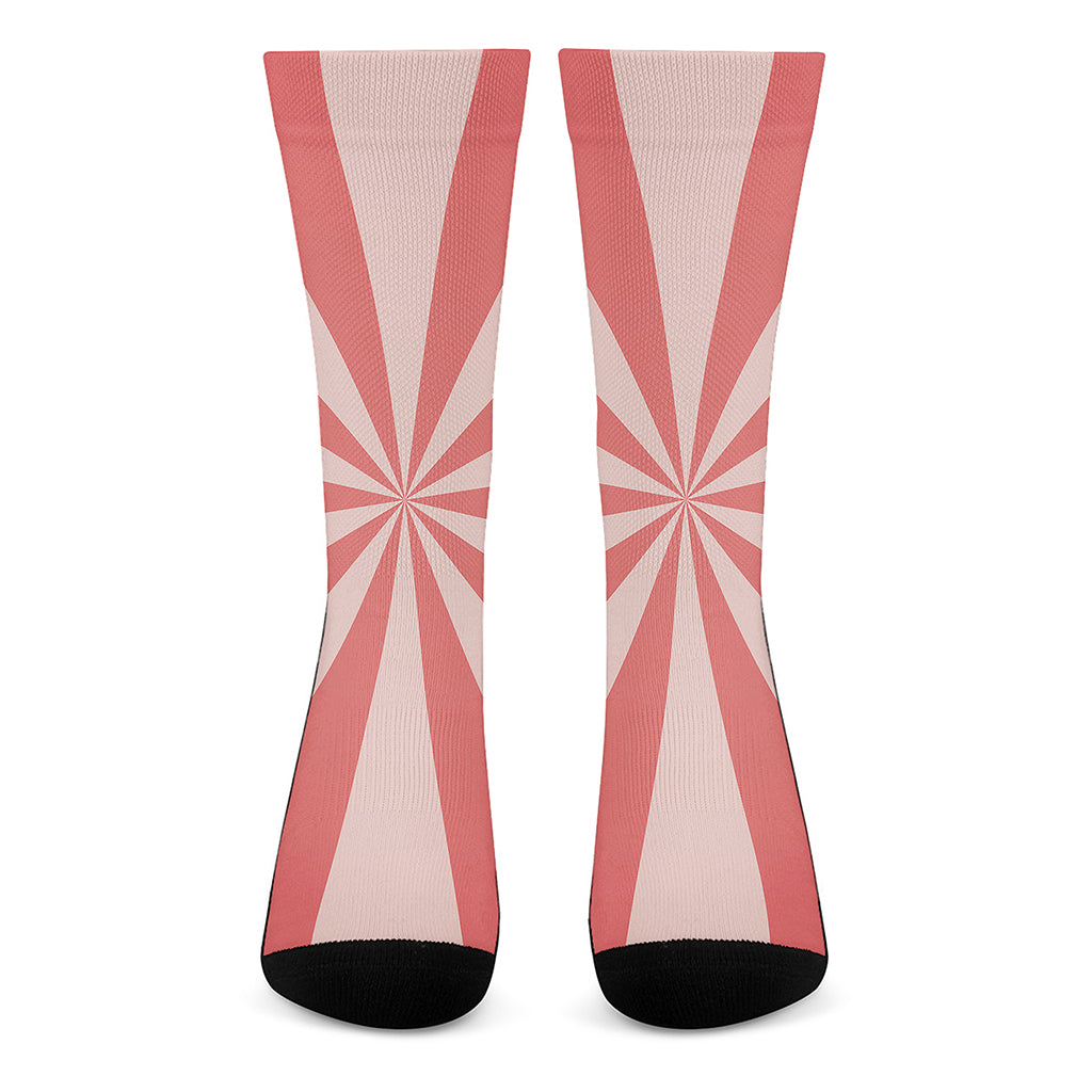 Pink Radial Rays Print Crew Socks