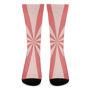 Pink Radial Rays Print Crew Socks