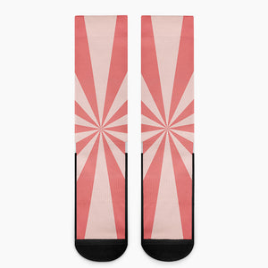 Pink Radial Rays Print Crew Socks