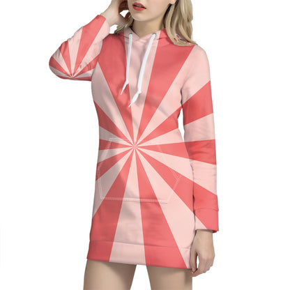 Pink Radial Rays Print Hoodie Dress