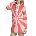 Pink Radial Rays Print Hoodie Dress