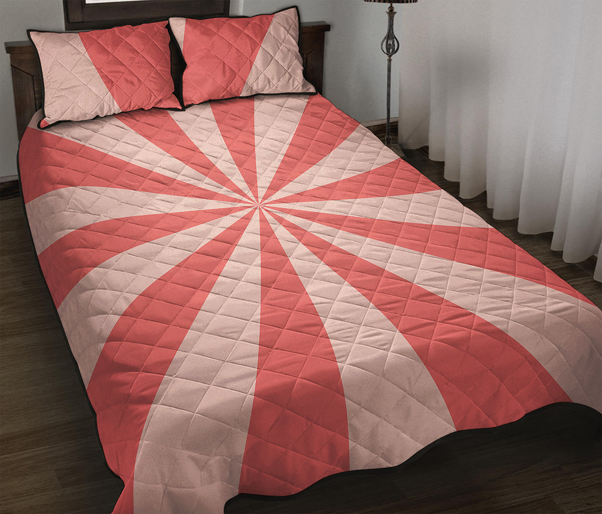 Pink Radial Rays Print Quilt Bed Set
