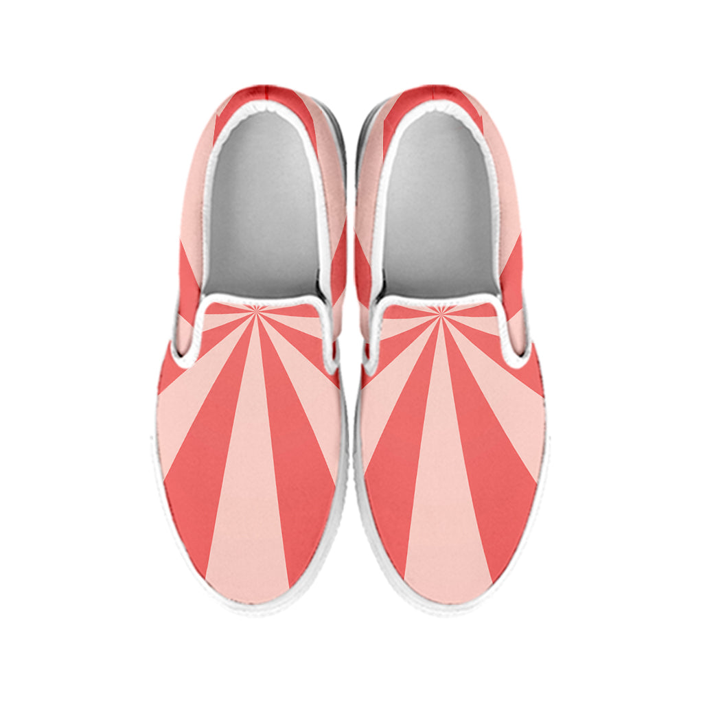 Pink Radial Rays Print White Slip On Shoes