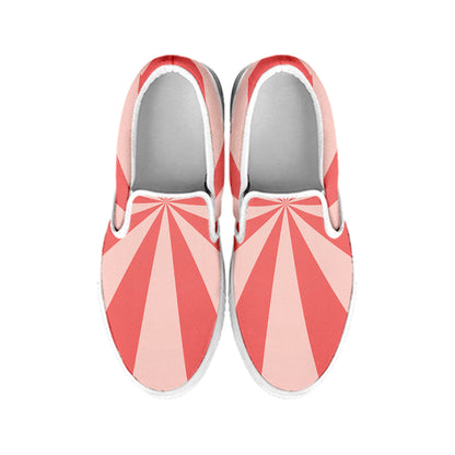 Pink Radial Rays Print White Slip On Shoes