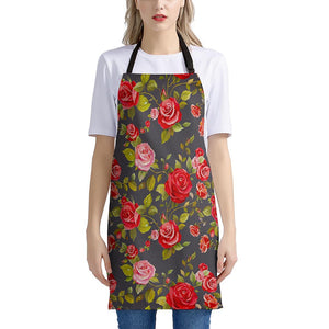 Pink Red Rose Floral Pattern Print Apron