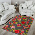 Pink Red Rose Floral Pattern Print Area Rug GearFrost