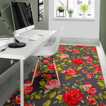 Pink Red Rose Floral Pattern Print Area Rug GearFrost