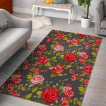 Pink Red Rose Floral Pattern Print Area Rug GearFrost
