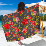Pink Red Rose Floral Pattern Print Beach Sarong Wrap