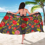 Pink Red Rose Floral Pattern Print Beach Sarong Wrap