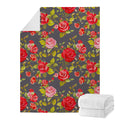 Pink Red Rose Floral Pattern Print Blanket