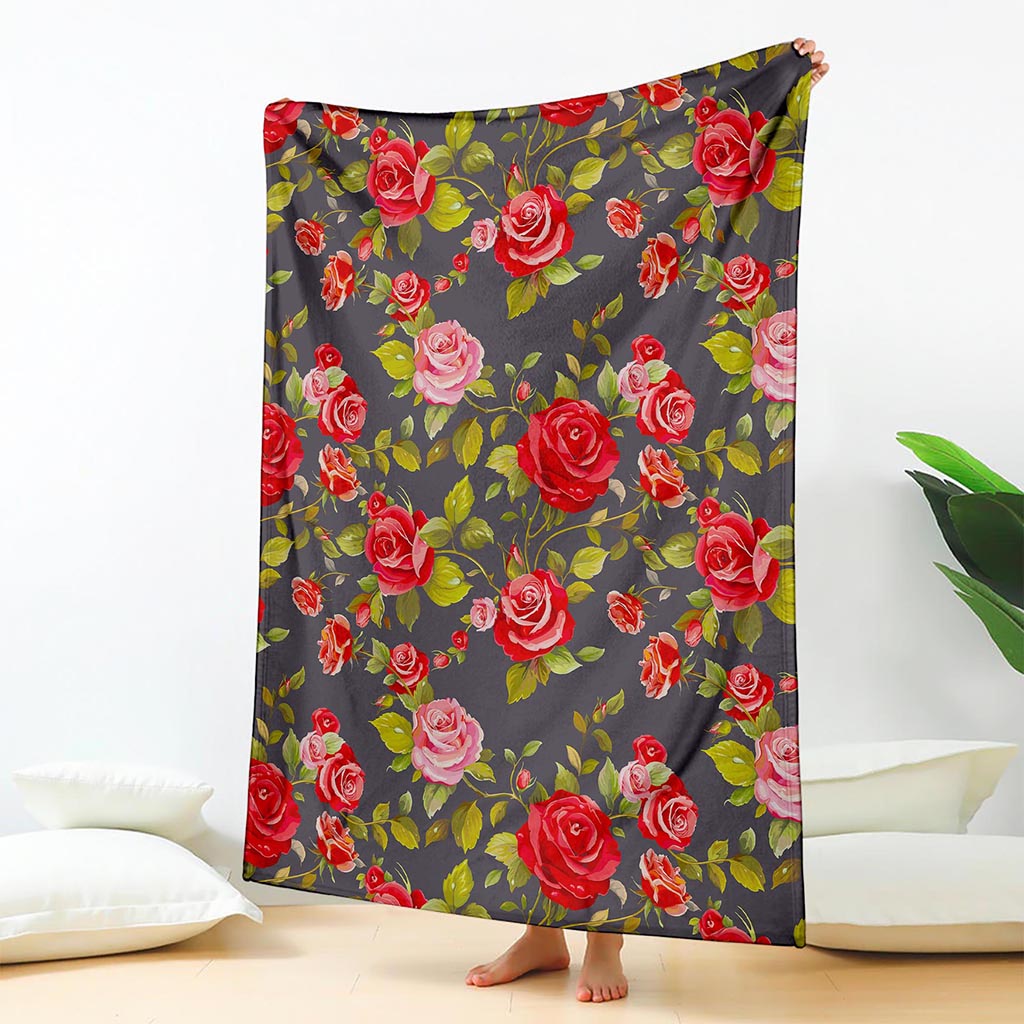 Pink Red Rose Floral Pattern Print Blanket