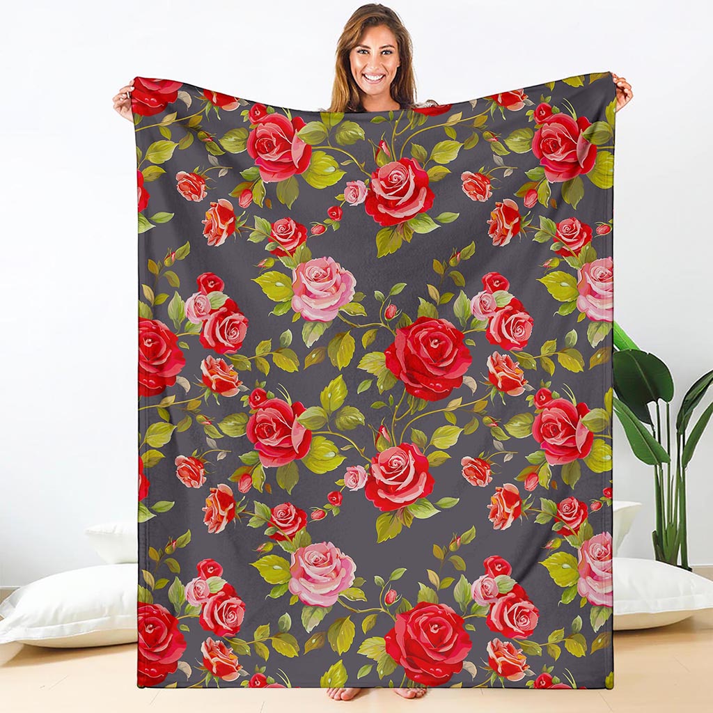 Pink Red Rose Floral Pattern Print Blanket