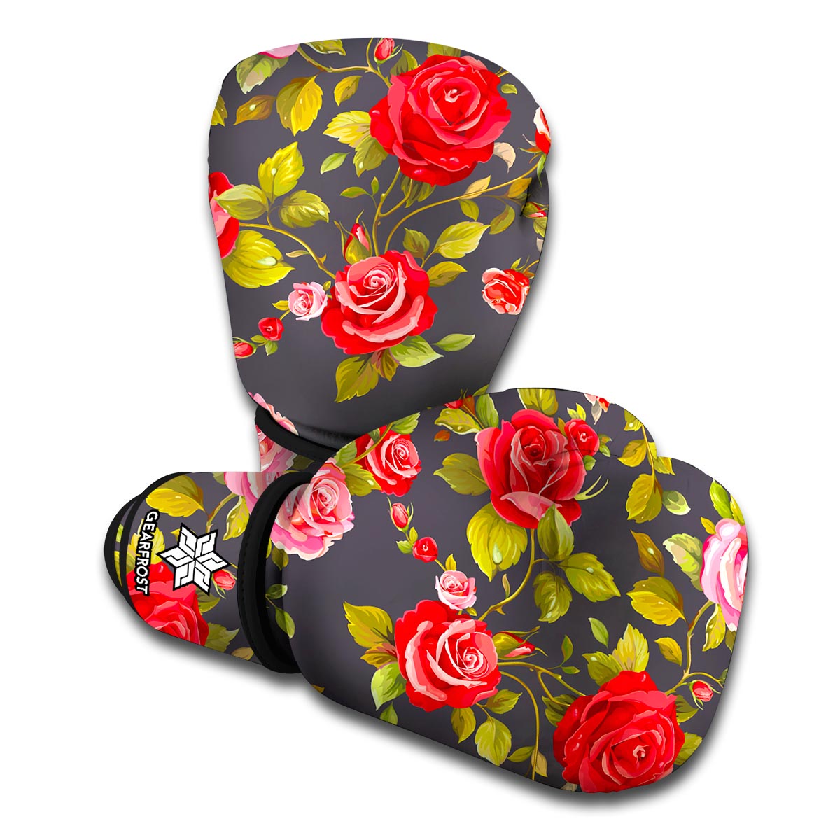 Pink Red Rose Floral Pattern Print Boxing Gloves