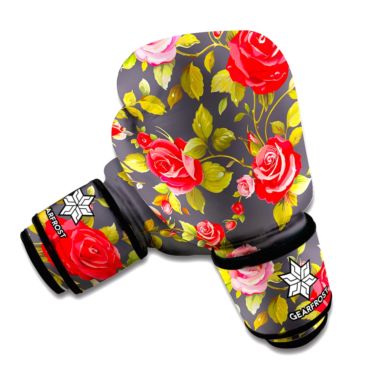 Pink Red Rose Floral Pattern Print Boxing Gloves