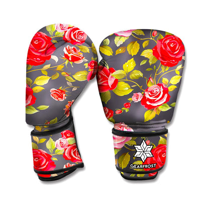 Pink Red Rose Floral Pattern Print Boxing Gloves