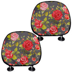 Pink Red Rose Floral Pattern Print Car Headrest Covers