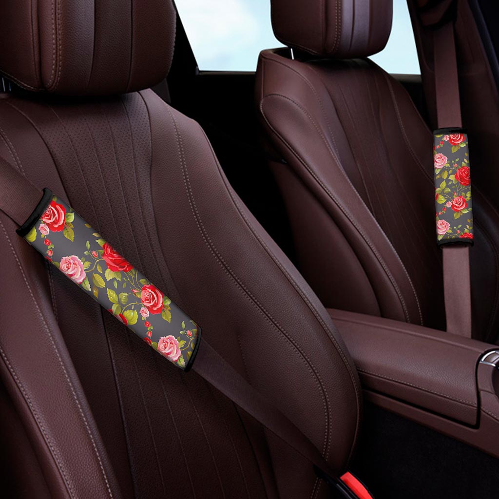 Pink Red Rose Floral Pattern Print Car Seat Belt Covers
