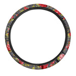 Pink Red Rose Floral Pattern Print Car Steering Wheel Cover