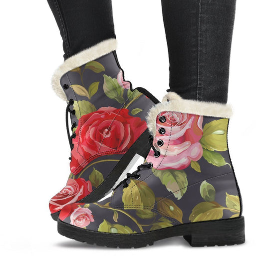 Pink Red Rose Floral Pattern Print Comfy Boots GearFrost