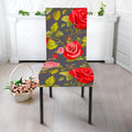 Pink Red Rose Floral Pattern Print Dining Chair Slipcover
