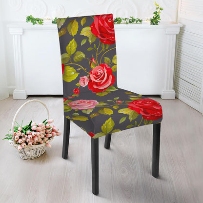 Pink Red Rose Floral Pattern Print Dining Chair Slipcover