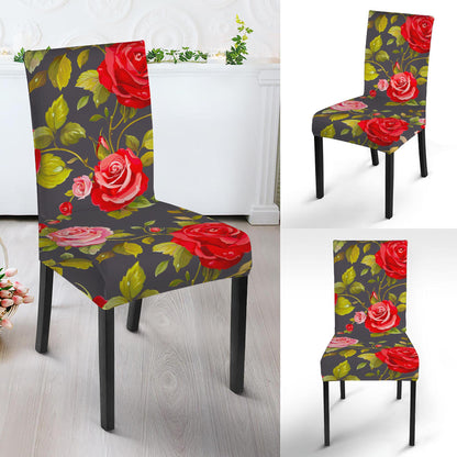 Pink Red Rose Floral Pattern Print Dining Chair Slipcover