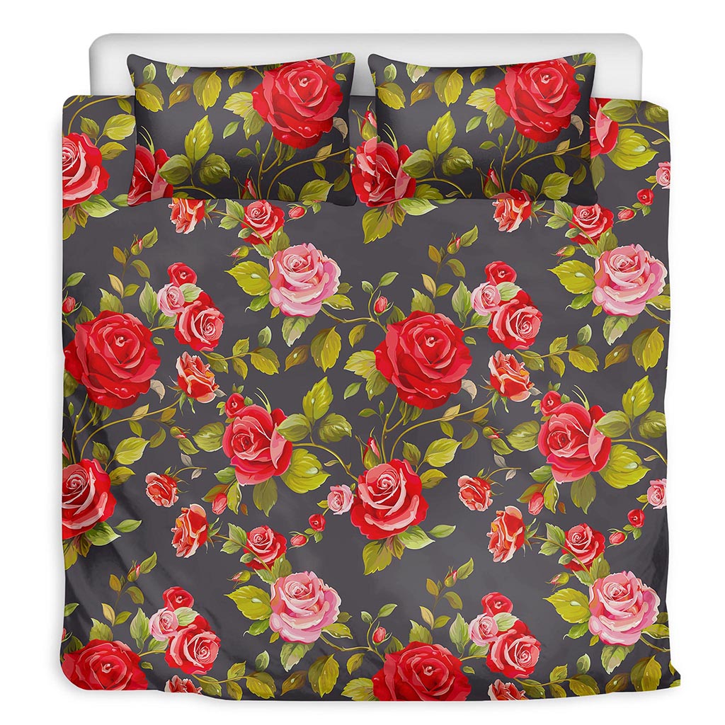 Pink Red Rose Floral Pattern Print Duvet Cover Bedding Set