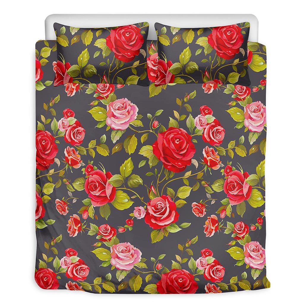 Pink Red Rose Floral Pattern Print Duvet Cover Bedding Set