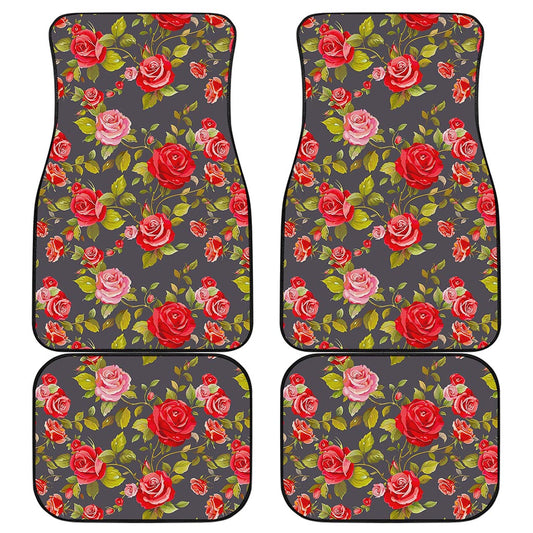 Pink Red Rose Floral Pattern Print Front and Back Car Floor Mats