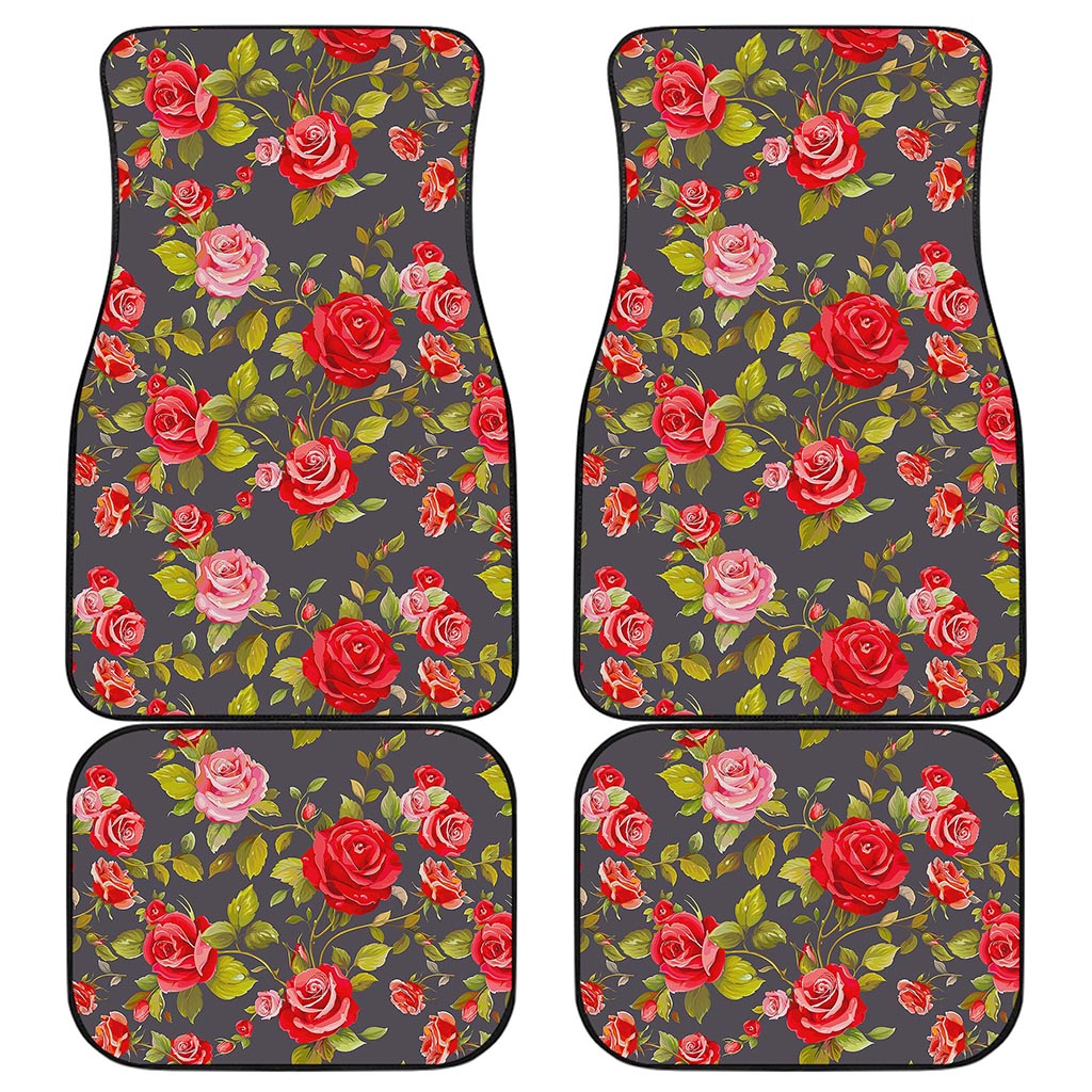 Pink Red Rose Floral Pattern Print Front and Back Car Floor Mats